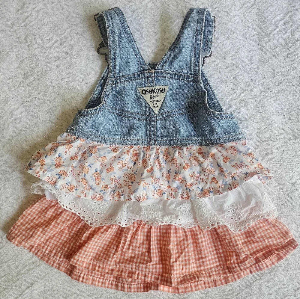 OshKosh B'gosh Blue and Orange Denim Overall Dress 6 Months Like NEW